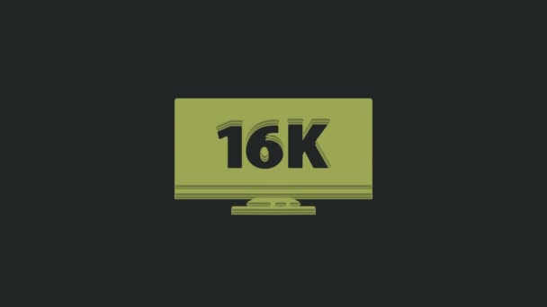 绿色屏幕电视与16K超高清视频技术图标隔离在黑色背景 4K视频运动图形动画 — 图库视频影像