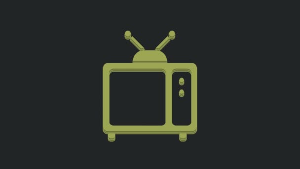 黒の背景に隔離された緑のレトロテレビのアイコン テレビの看板 4Kビデオモーショングラフィックアニメーション — ストック動画