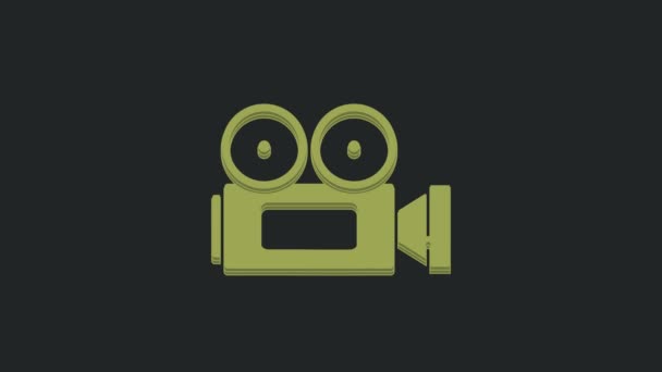Ícone Câmera Cinema Verde Isolado Fundo Preto Câmera Vídeo Sinal — Vídeo de Stock