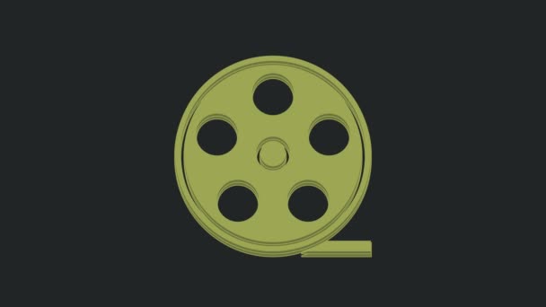 Reel Icon Green Film Isolated Black Background Видеографическая Анимация — стоковое видео