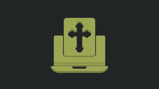 Зеленый Крест Иконке Экрана Ноутбука Выделенной Черном Фоне Видеографическая Анимация — стоковое видео