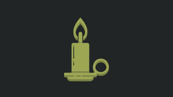 Grüne Brennende Kerze Kerzenständer Symbol Isoliert Auf Schwarzem Hintergrund Zylindrischer — Stockvideo
