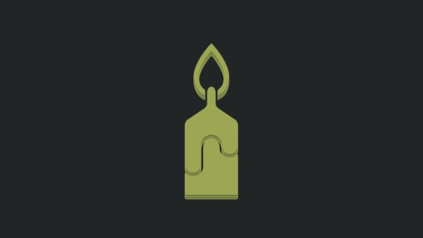 Ikona Zelené Hořící Svíčky Izolované Černém Pozadí Válcový Svícen Hořícím — Stock video
