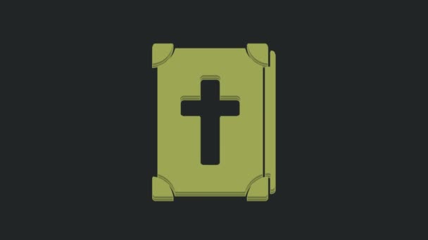 黒の背景に隔離された緑の聖書のアイコン 4Kビデオモーショングラフィックアニメーション — ストック動画