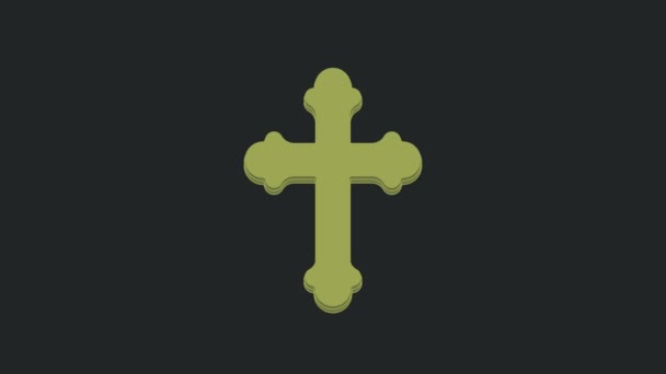 Green Christian Σταυρό Εικόνα Απομονώνονται Μαύρο Φόντο Σταυρός Εκκλησίας Γραφική — Αρχείο Βίντεο