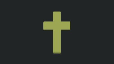 Yeşil Hıristiyan haç simgesi siyah arkaplanda izole edildi. Kilise haçı. 4K Video hareketli grafik canlandırması.