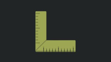 Yeşil Köşeli cetvel simgesi siyah arkaplanda izole edildi. Yerleşim alanı, açı cetvel, marangozluk, ölçüm aletleri, ölçek. 4K Video hareketli grafik canlandırması.