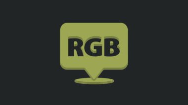 RGB ve CMYK renk karıştırma simgesiyle yeşil konuşma balonu siyah arkaplanda izole edildi. 4K Video hareketli grafik canlandırması.