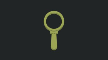 Siyah arkaplanda yeşil büyüteç simgesi var. Arama, odaklanma, yakınlaştırma, iş sembolü. 4K Video hareketli grafik canlandırması.
