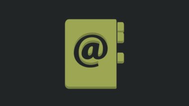 Siyah arkaplanda yeşil adres defteri simgesi izole edildi. Not defteri, adres, bağlantı, rehber, telefon, telefon rehberi simgesi. 4K Video hareketli grafik canlandırması.