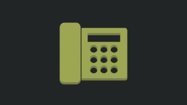 Yeşil Telefon simgesi siyah arkaplanda izole edildi. Sabit telefon. 4K Video hareketli grafik canlandırması.
