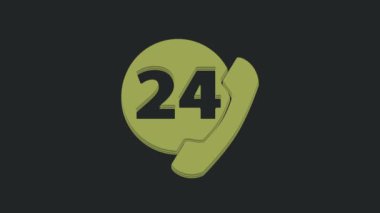 Yeşil Telefon 24 saat destek ikonu siyah arkaplanda izole edildi. Tüm gün müşteri destek merkezi. Tam zamanlı çağrı servisi. 4K Video hareketli grafik canlandırması.