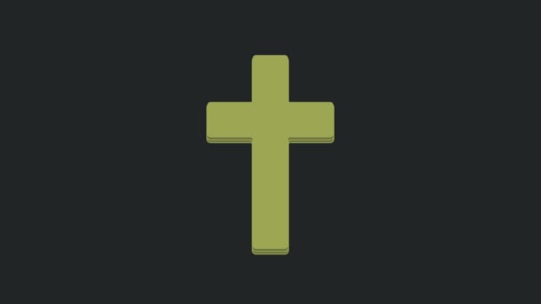 Icono Cruz Cristiana Verde Aislado Sobre Fondo Negro Cruz Iglesia — Vídeos de Stock