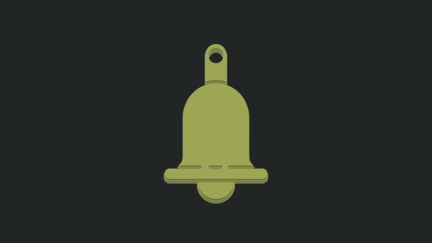 黒の背景に隔離された緑のリングベルアイコン アラーム記号 サービスベル ハンドベル記号 通知記号 4Kビデオモーショングラフィックアニメーション — ストック動画