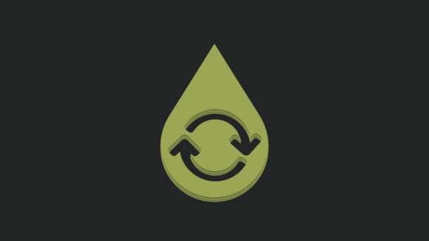 Ícone Aqua Limpo Reciclar Verde Isolado Fundo Preto Gota Água — Vídeo de Stock