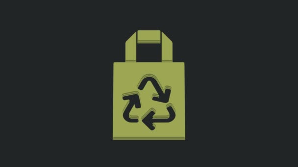 Saco Compras Green Paper Com Ícone Reciclagem Isolado Fundo Preto — Vídeo de Stock