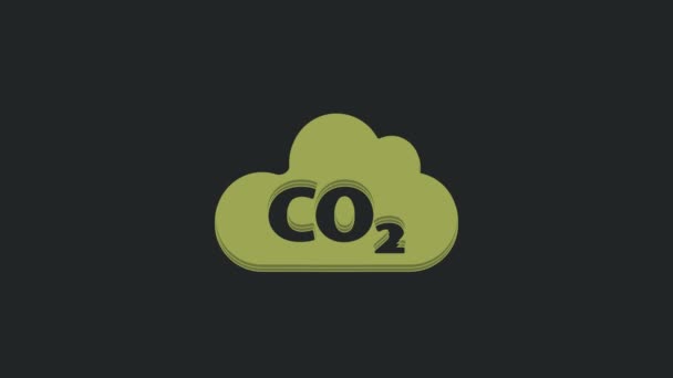 绿色二氧化碳排放云中的图标孤立在黑色背景 二氧化碳公式 烟雾污染概念 环境概念 4K视频运动图形动画 — 图库视频影像