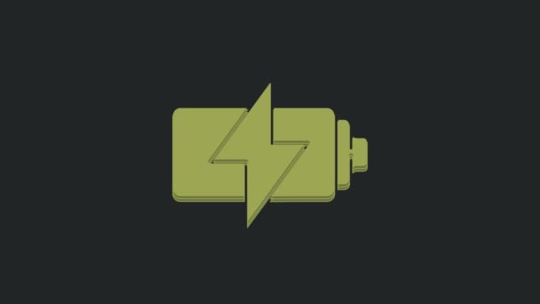 緑色のバッテリーアイコンは黒の背景に隔離されています 稲妻のシンボル 4Kビデオモーショングラフィックアニメーション — ストック動画