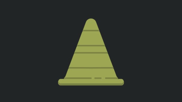 Green Traffic Cone Icon Isolated Black Background Video Motion Graphic — Stock Video