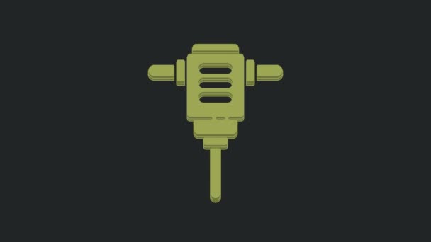 Green Electric Rotary Hammer Drill Machine Icon Isolated Black Background — Stock Video