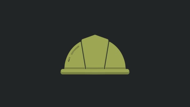 Green Worker Safety Helmet Icon Isolated Black Background Video Motion — Stock Video