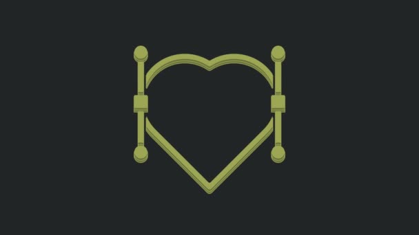Corazón Verde Con Icono Curva Bezier Aislado Sobre Fondo Negro — Vídeo de stock