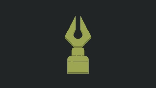 Иконка Перьевого Перья Зеленого Цвета Выделена Черном Фоне Знак Инструмента — стоковое видео