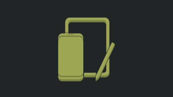 Groene Smartphone Mobiele Telefoon Grafisch Tablet Pictogram Geïsoleerd Zwarte Achtergrond — Stockvideo