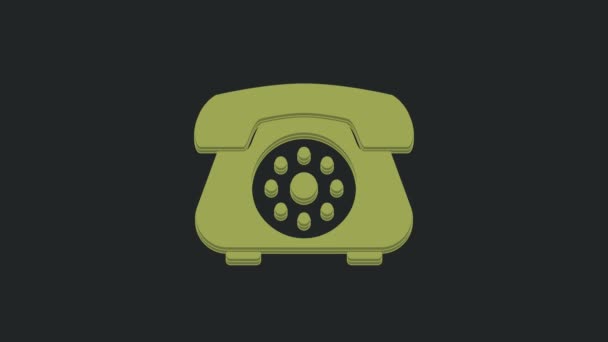 Icono Teléfono Verde Aislado Sobre Fondo Negro Teléfono Fijo Animación — Vídeo de stock