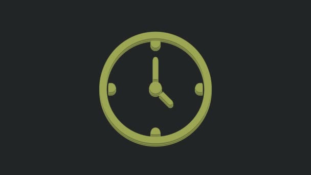 Grön Klocka Ikon Isolerad Svart Bakgrund Tidssymbol Video Motion Grafisk — Stockvideo