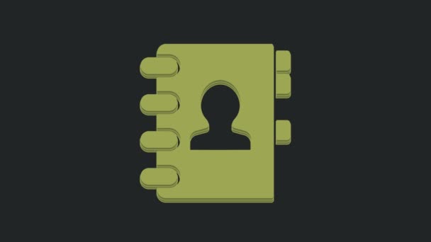 Πράσινο Εικονίδιο Βιβλίου Διευθύνσεων Απομονωμένο Μαύρο Φόντο Ημερολόγιο Διεύθυνση Επαφή — Αρχείο Βίντεο