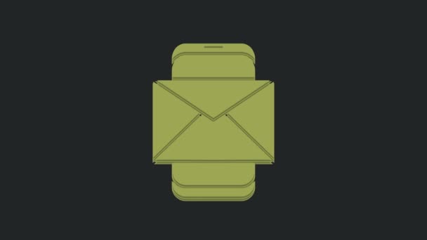 Зелений Мобільний Конверт Нове Повідомлення Ікона Пошти Ізольована Чорному Тлі — стокове відео