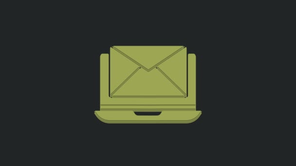 Зелений Ноутбук Конвертом Відкритою Електронною Поштою Піктограмі Екрана Ізольовано Чорному — стокове відео