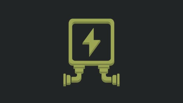 Πράσινο Ηλεκτρικό Μετασχηματιστή Εικονίδιο Απομονώνονται Μαύρο Φόντο Γραφική Κίνηση Κίνησης — Αρχείο Βίντεο