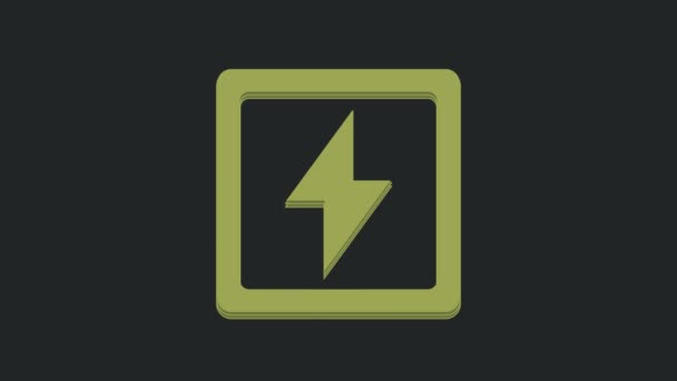黒の背景に隔離された緑の稲妻アイコン フラッシュサインだ 充電フラッシュアイコン サンダーボルト 4Kビデオモーショングラフィックアニメーション — ストック動画
