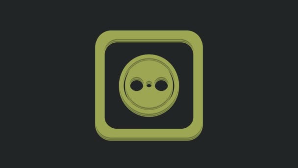 黒の背景に隔離された緑の電気コンセントアイコン 電源ソケット ロゼットのシンボル 4Kビデオモーショングラフィックアニメーション — ストック動画
