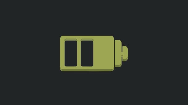 黒の背景に隔離された緑のバッテリー充電レベルインジケータアイコン 4Kビデオモーショングラフィックアニメーション — ストック動画
