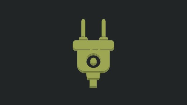 黒の背景に隔離された緑の電気プラグアイコン 電気の接続と切断の概念 4Kビデオモーショングラフィックアニメーション — ストック動画