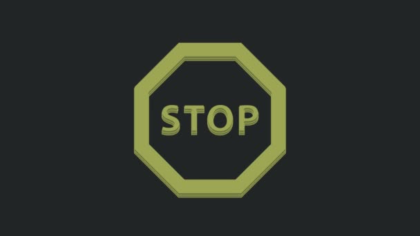 黒の背景に隔離された緑の停止記号アイコン 交通規制警報停止記号 4Kビデオモーショングラフィックアニメーション — ストック動画
