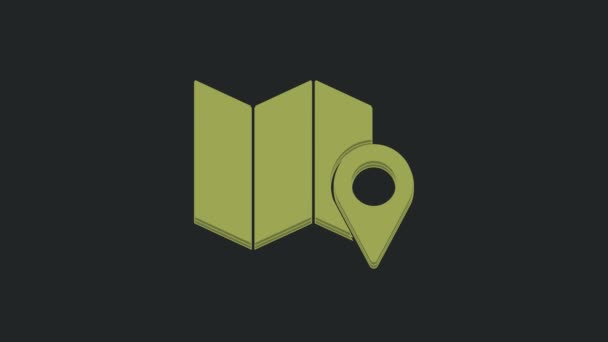 Green Folded Map Location Marker Icon Isolated Black Background Video — Stock Video