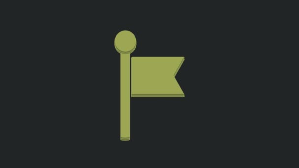 黒の背景に隔離された緑の旗のアイコン ロケーションマーカーシンボル 4Kビデオモーショングラフィックアニメーション — ストック動画