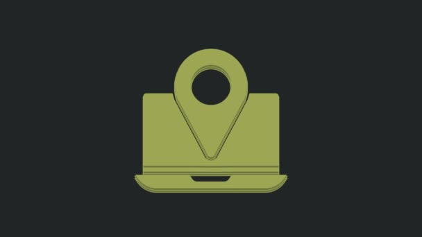 Laptop Verde Com Ícone Marcador Localização Isolado Fundo Preto Animação — Vídeo de Stock
