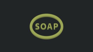 Siyah arkaplanda izole edilmiş yeşil sabun simgesi. Köpüklü sabun çubuğu. 4K Video hareketli grafik canlandırması.