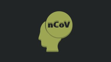 Yeşil Corona virüsü 2019-nCoV simgesi siyah arkaplanda izole edildi. Bakteri ve mikroplar, hücre kanseri, mikrop, mantar. 4K Video hareketli grafik canlandırması.