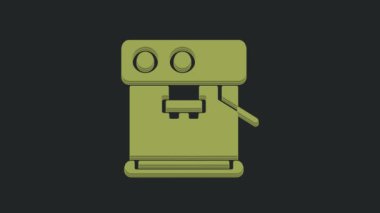 Siyah arkaplanda yeşil kahve makinesi simgesi var. 4K Video hareketli grafik canlandırması.