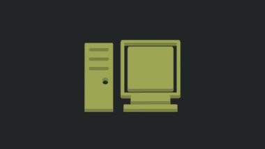 Yeşil Bilgisayar monitörü simgesi siyah arkaplanda izole edildi. Bilgisayar bileşeni işareti. 4K Video hareketli grafik canlandırması.