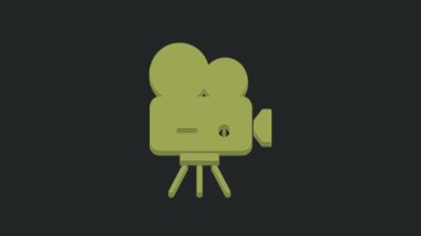Yeşil Retro sinema kamerası simgesi siyah arkaplanda izole edildi. Video kamera. Film tabelası. Film projektörü. 4K Video hareketli grafik canlandırması.