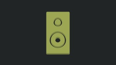 Yeşil Stereo hoparlör simgesi siyah arkaplanda izole edildi. Ses sistemi hoparlörleri. Müzik ikonu. Müzikal sütun hoparlörü. 4K Video hareketli grafik canlandırması.