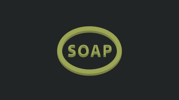 绿色肥皂图标隔离在黑色背景上 有气泡的肥皂吧4K视频运动图形动画 — 图库视频影像