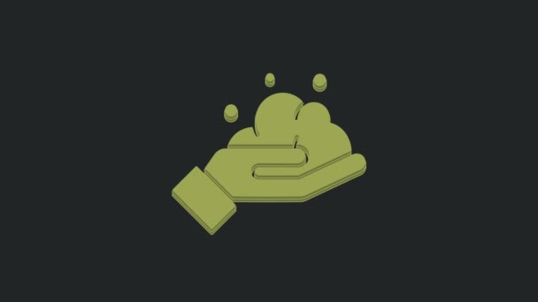 绿色洗手用肥皂图标隔离在黑色背景 用肥皂洗手以防止病毒和细菌 4K视频运动图形动画 — 图库视频影像